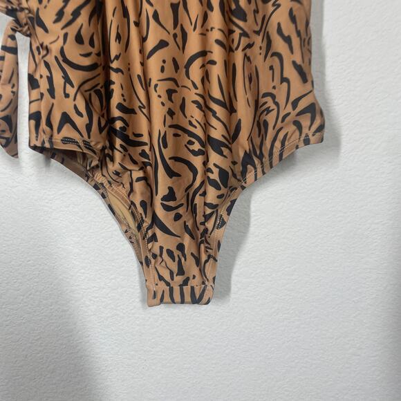 ModCloth Medium Bonita One-Piece Swimsuit Brown Animal Print Tie Side Swimwear - Picture 8 of 13